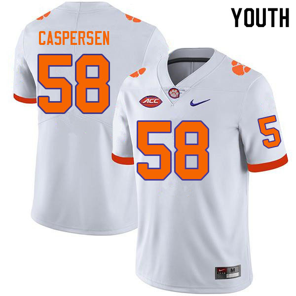 Youth #58 Holden Caspersen Clemson Tigers College Football Jerseys Sale-White - Click Image to Close